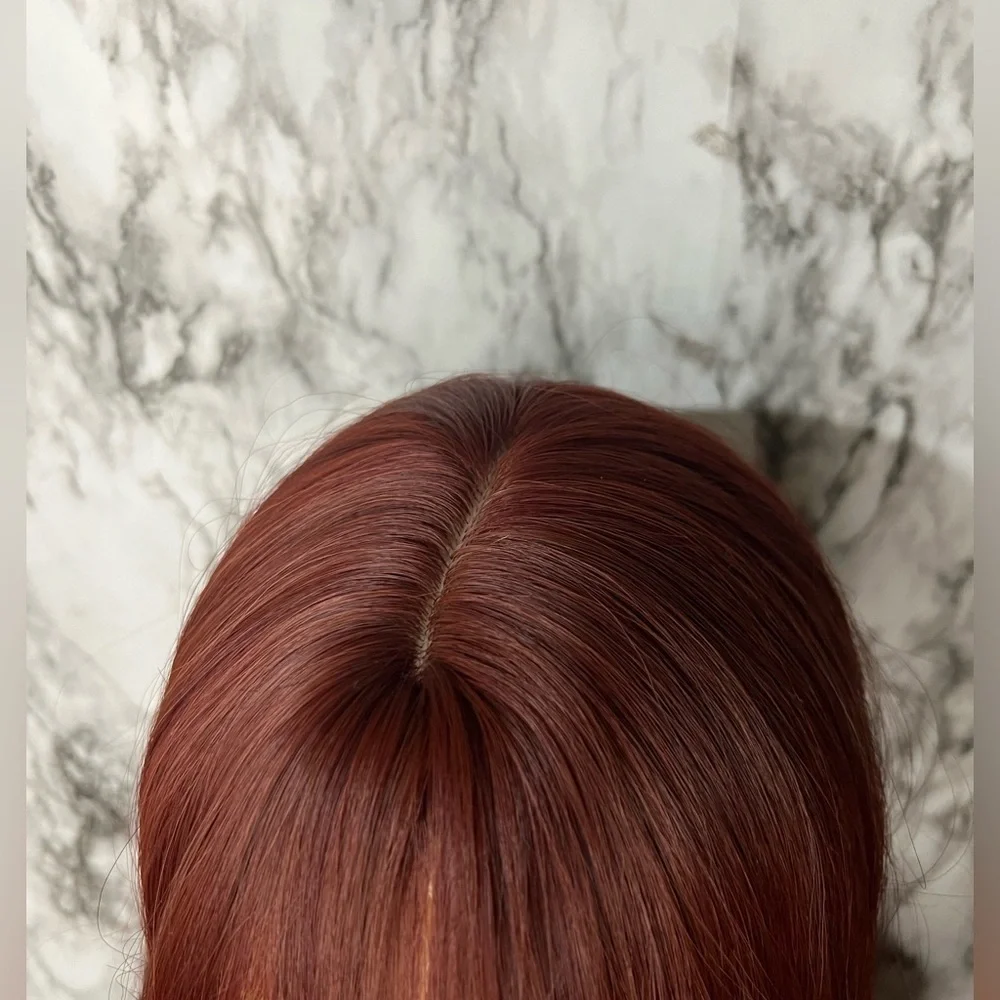 Long Wine Red Wig with Bangs Wavy Layered Synthetic Wig